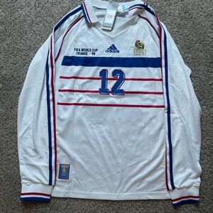 Adidas White Jersey with Blue and Red Stripes